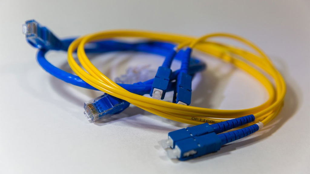 Blue and yellow fiber optic cables