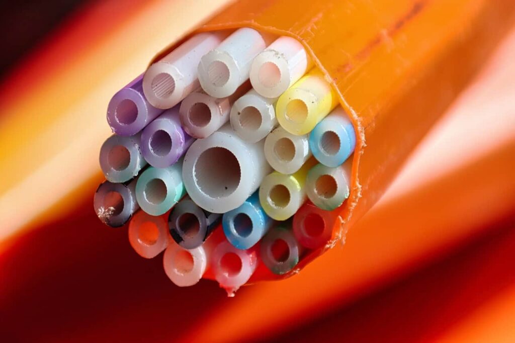 Close-up of a fiber optic cable