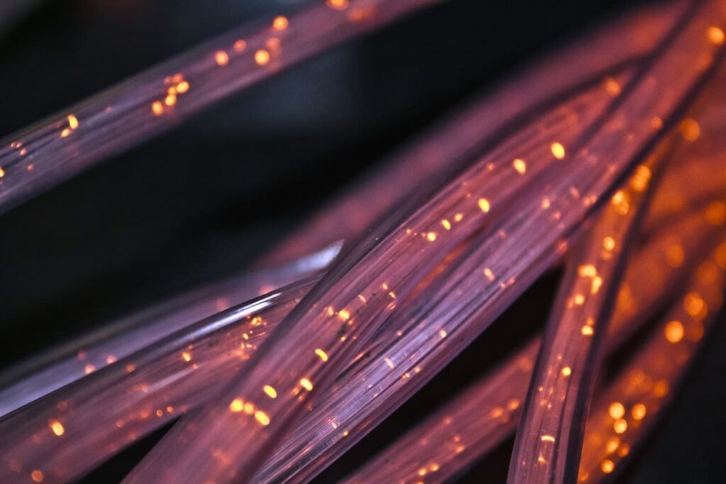 Close-up of fiber cable wire