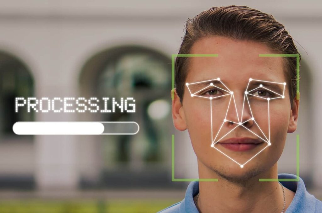 Man getting his face scanned facial recognition