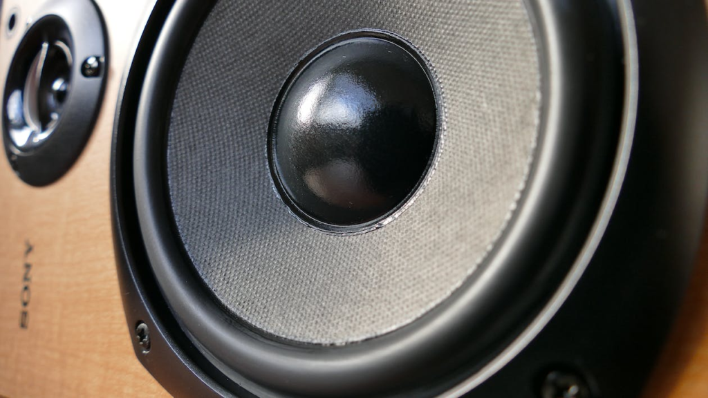 Close-up of brown wooden speakers