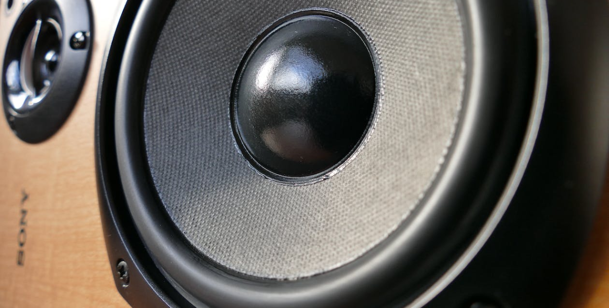 Close-up of brown wooden speakers