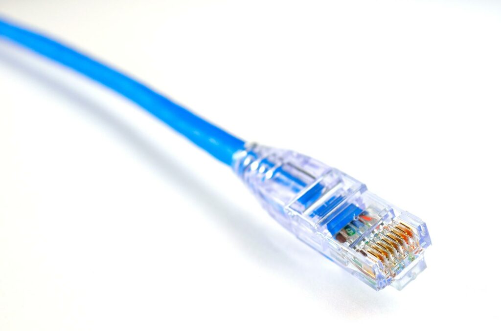 A blue ethernet cable