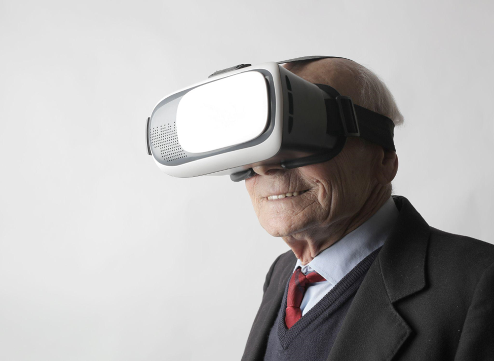 Businessman with virtual reality goggles