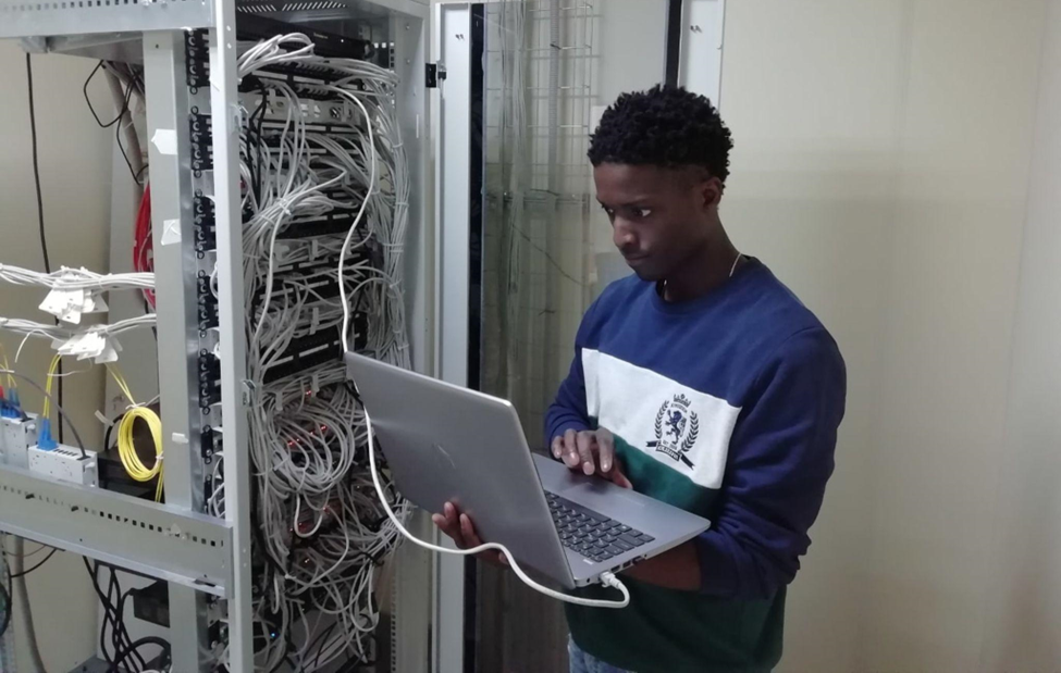Person working in a data center